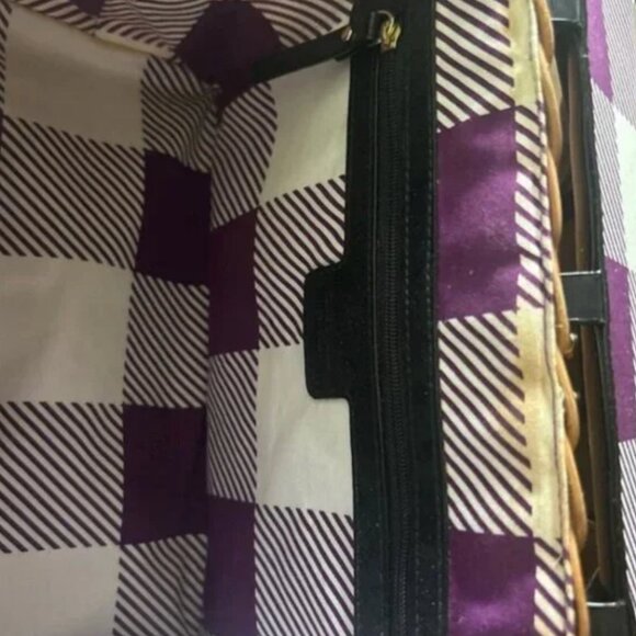 Kate Spade New York Handbag Wicker Basket Black Patent Leather Purse Tote Picnic - Picture 2 of 5